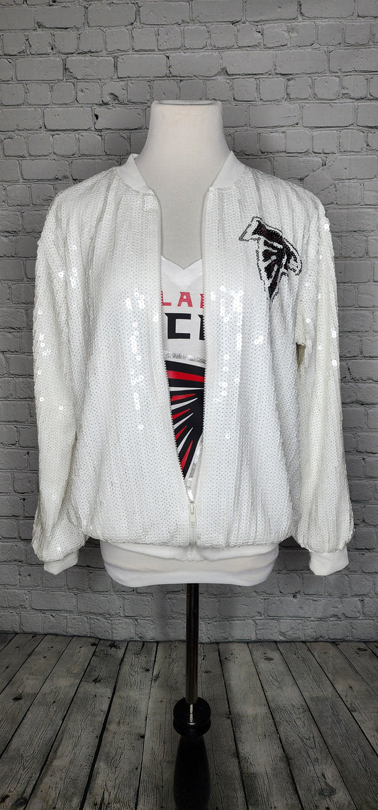 White Atlanta Falcons Sequin Bomber Jacket